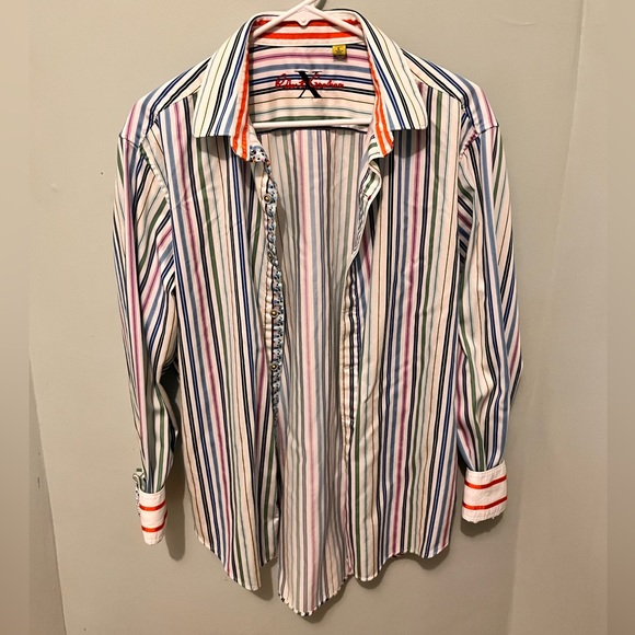 Robert Graham - Men’s Large - X Collection Striped Shirt -Flip Cuff -100% Cotton - Picture 5 of 14